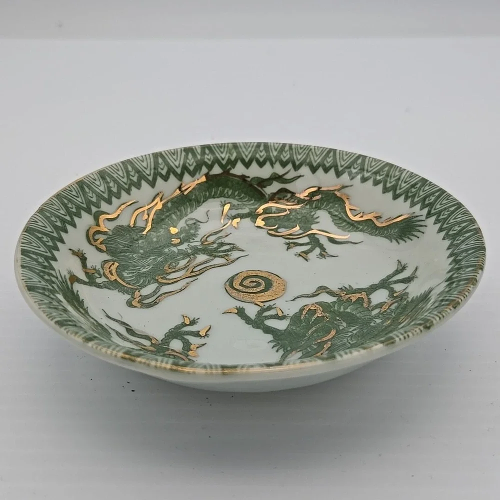 Vintage Japan Green White Gold Dragons‎ Imari Ware Small Bowl 5